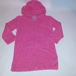 Girls Solid Pink Hooded Coverup Full zip with front pocket